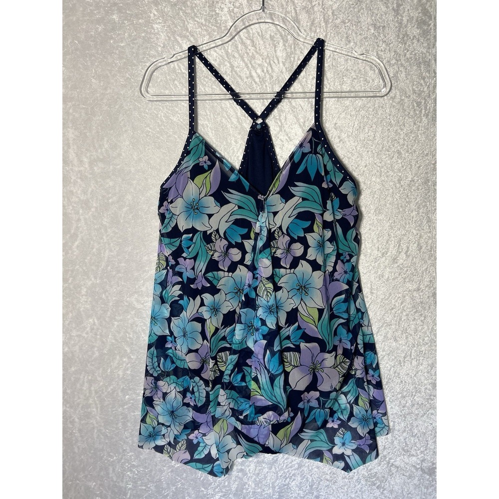 Beach House Women's One-Piece Bathing Suit Size 14 Navy Blue And Floral